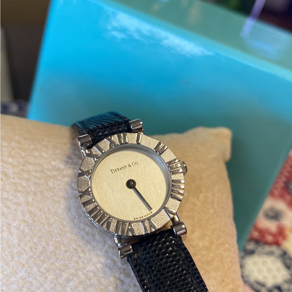 Authentic Tiffany & Co. Atlas Black leather Women's Watch